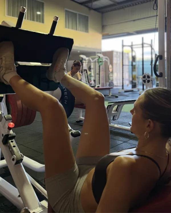 A member on the leg press machine